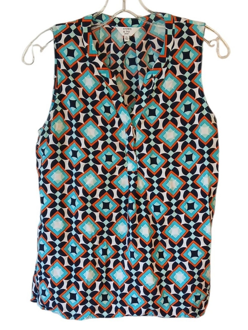 Crown & Ivy Sleeveless Geometric Print Blouse